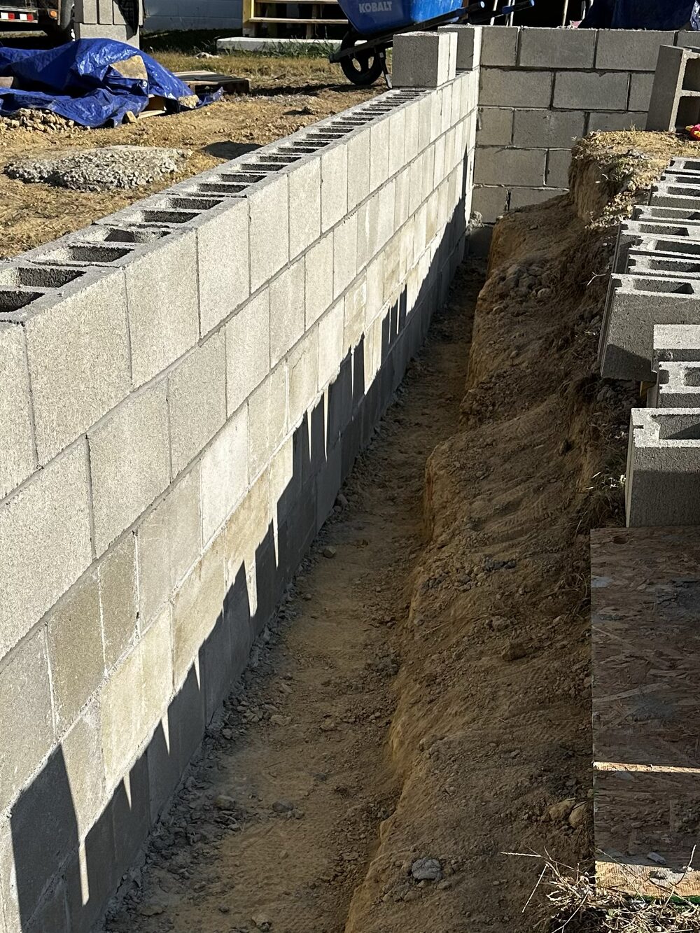Masonry wall under construction